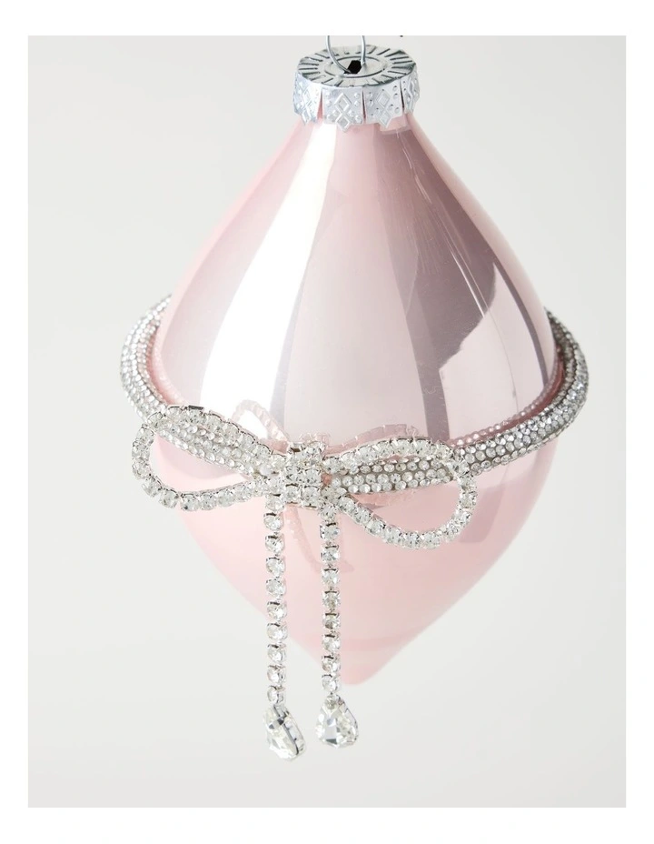 Luxe Christmas Glass Bow Finial in Pink: 13cm image 3