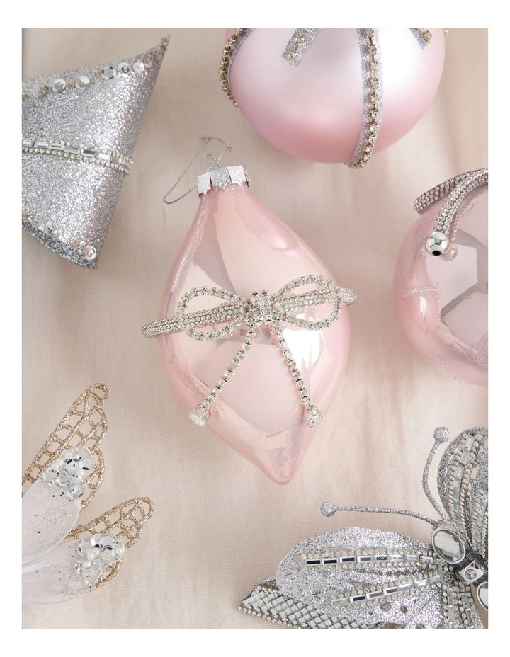 Luxe Christmas Glass Bow Finial in Pink: 13cm image 4