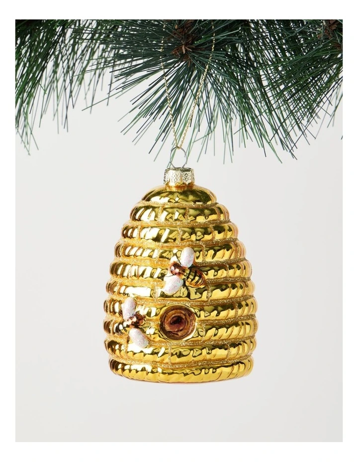 Harvest Christmas Glass Honeycomb Beehive Ornament in Yellow: 9cm image 1
