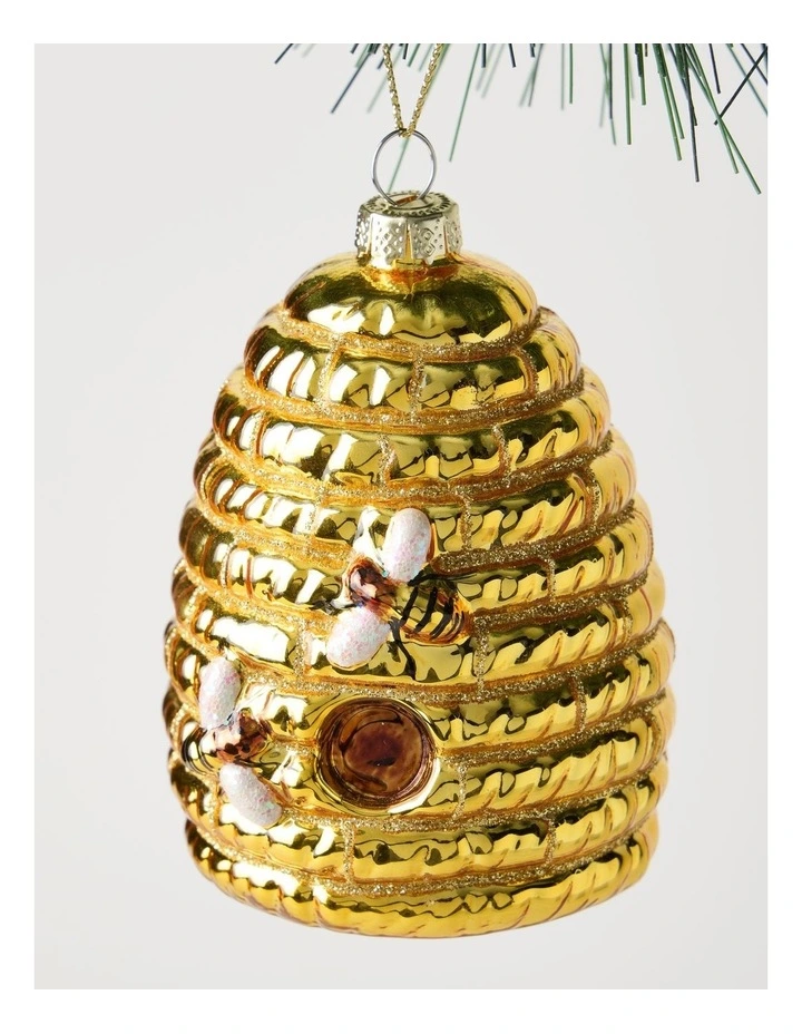 Harvest Christmas Glass Honeycomb Beehive Ornament in Yellow: 9cm image 3