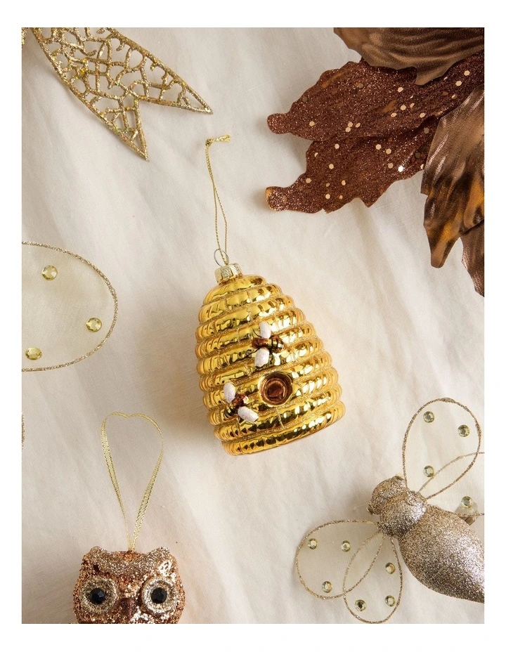 Harvest Christmas Glass Honeycomb Beehive Ornament in Yellow: 9cm image 4