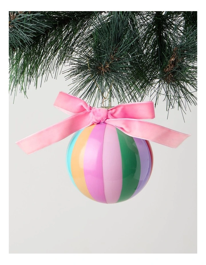 Nostalgia Christmas Glass Vintage Stripe Bauble in Multi: 10cm image 1