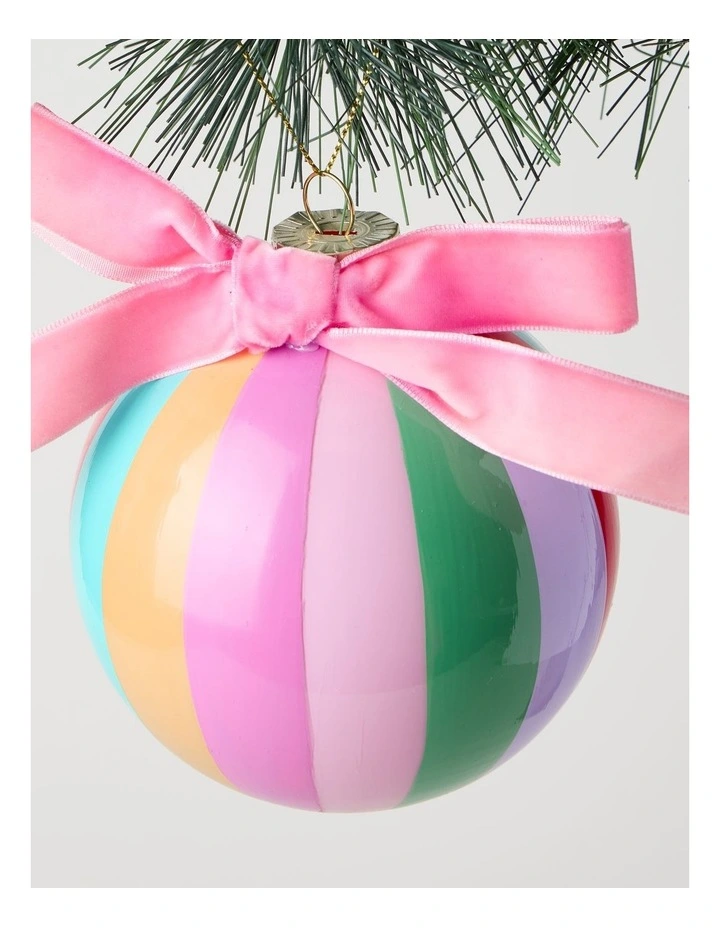 Nostalgia Christmas Glass Vintage Stripe Bauble in Multi: 10cm image 3