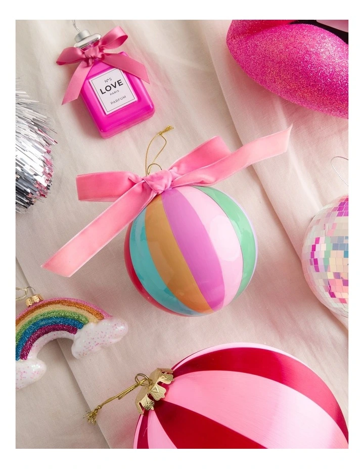 Nostalgia Christmas Glass Vintage Stripe Bauble in Multi: 10cm image 4