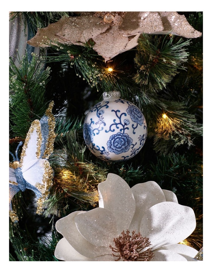 Luxe Christmas Glass Ginger Jar Bauble in Blue and White: 10cm image 2