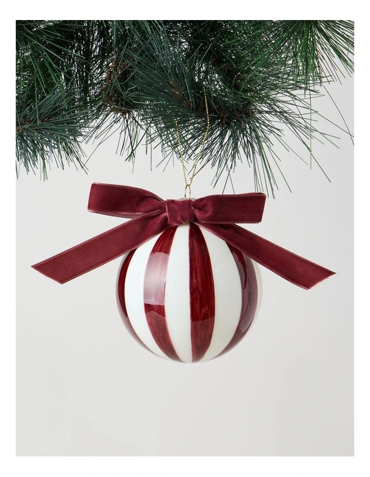 Heirloom Glass Vintage Stripe Bauble in Burgundy: 10cm image 1