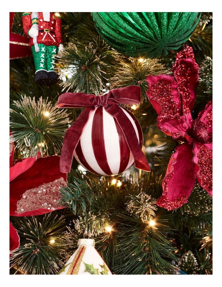 Heirloom Glass Vintage Stripe Bauble in Burgundy: 10cm image 2