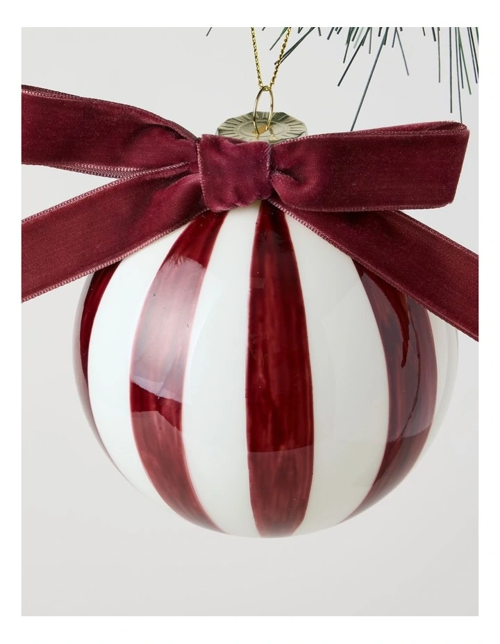 Heirloom Glass Vintage Stripe Bauble in Burgundy: 10cm image 3