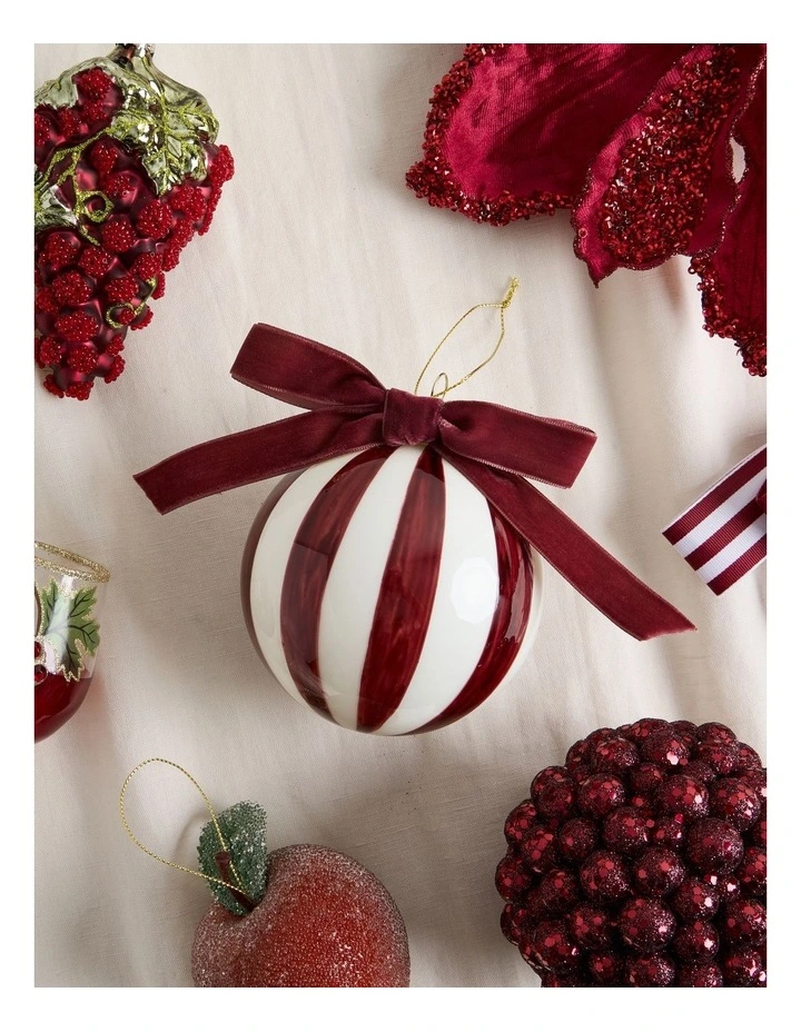 Heirloom Glass Vintage Stripe Bauble in Burgundy: 10cm image 5
