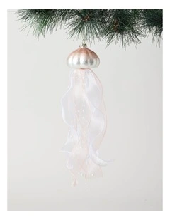 Glass Jellyfish Ornament with Ribbons and Pearls in Pink: 30cm