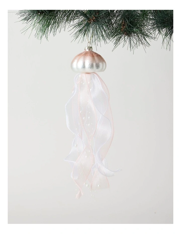 Glass Jellyfish Ornament with Ribbons and Pearls in Pink: 30cm image 1