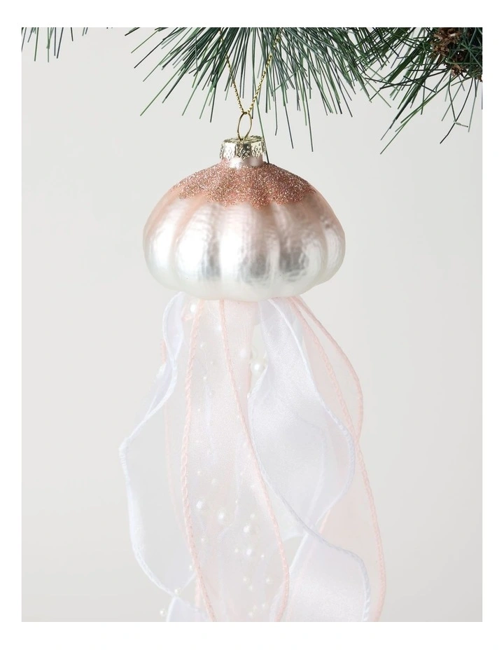 Glass Jellyfish Ornament with Ribbons and Pearls in Pink: 30cm image 3
