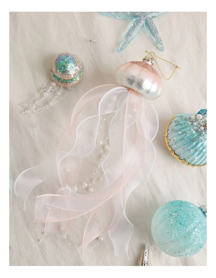 Glass Jellyfish Ornament with Ribbons and Pearls in Pink: 30cm image 4