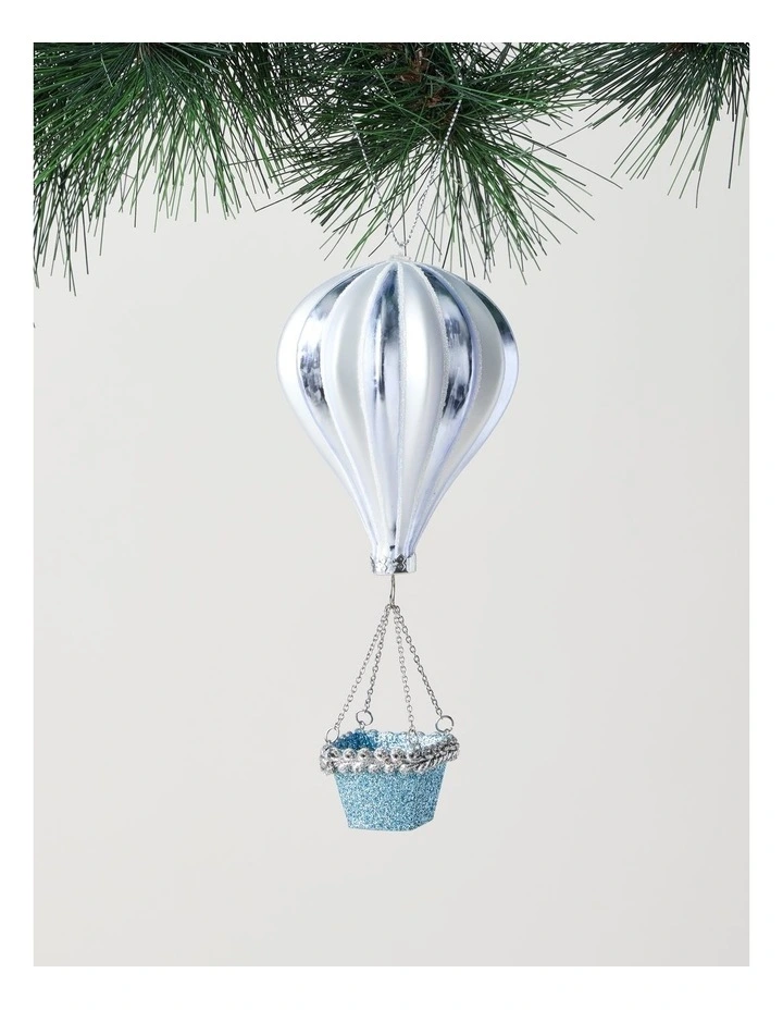 Luxe Christmas Glass Hot Air Balloon Ornament in Blue: 17cm image 1
