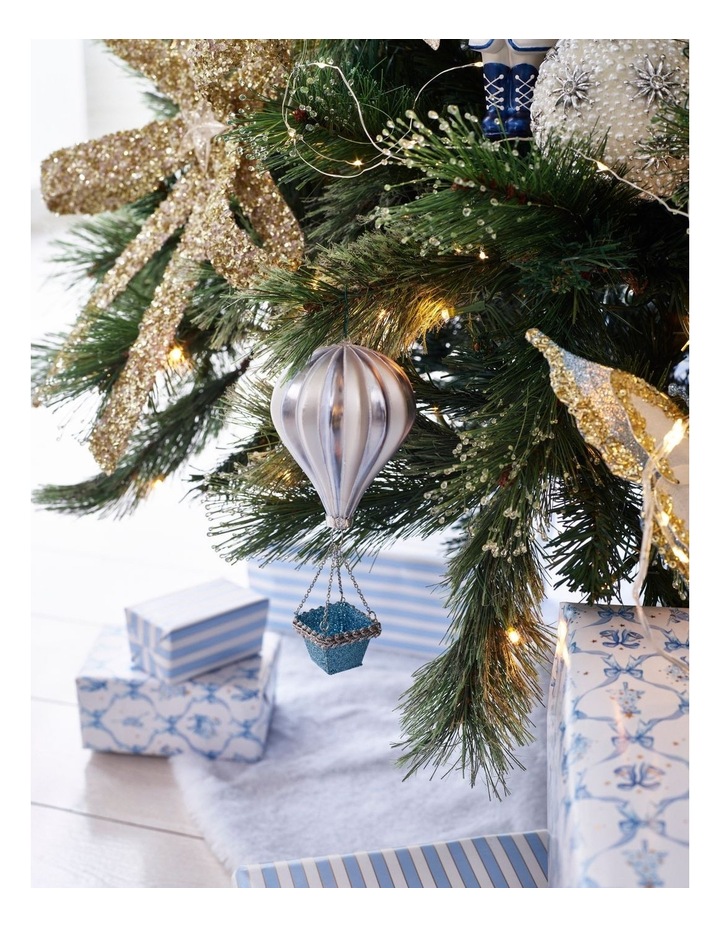 Luxe Christmas Glass Hot Air Balloon Ornament in Blue: 17cm image 2