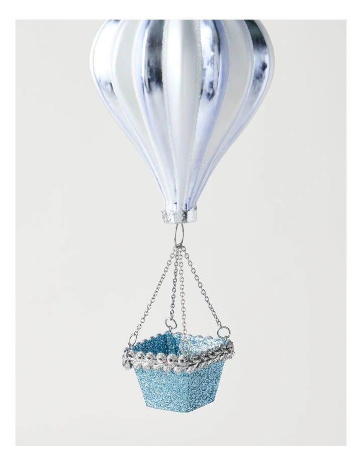 Luxe Christmas Glass Hot Air Balloon Ornament in Blue: 17cm image 3