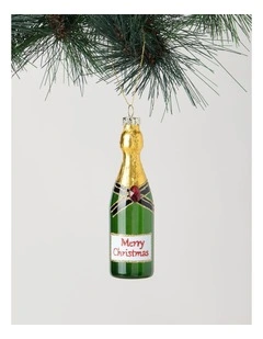 Heirloom Glass Champagne Bottle Ornament in Green: 14cm