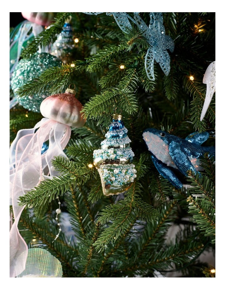 Eucalyptus Glass Seashell with Beads Ornament in Green and Blue: 10cm image 2