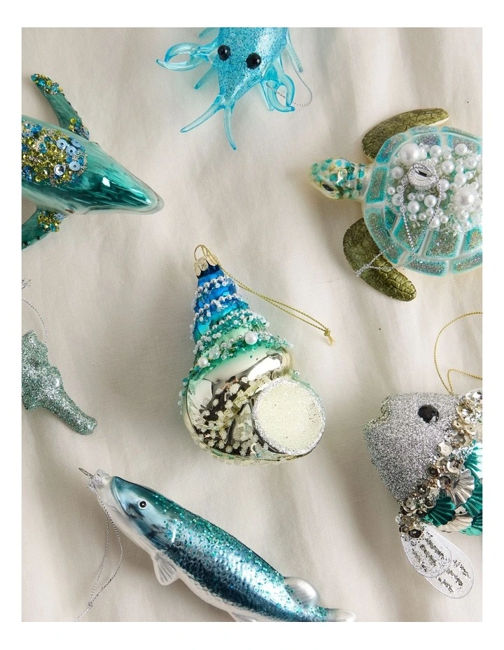 Eucalyptus Glass Seashell with Beads Ornament in Green and Blue: 10cm image 5
