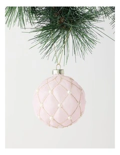 Luxe Christmas Glass Bauble with Pearls in Pink: 8cm