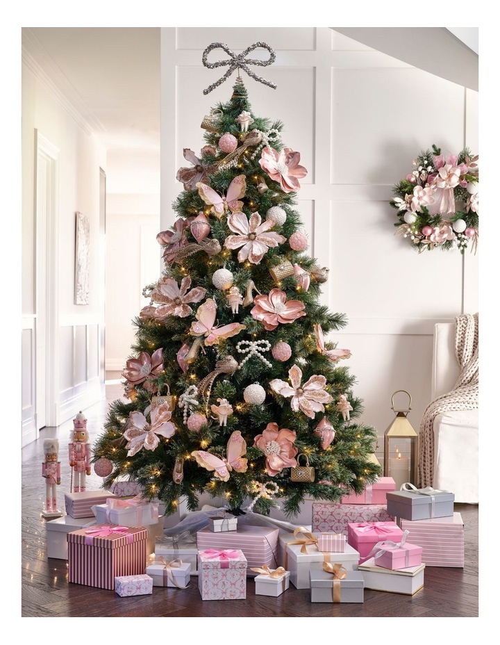 Luxe Christmas Glass Bauble with Pearls in Pink: 8cm image 2