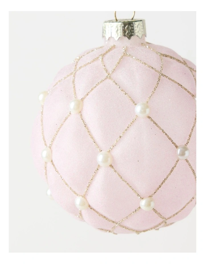 Luxe Christmas Glass Bauble with Pearls in Pink: 8cm image 3