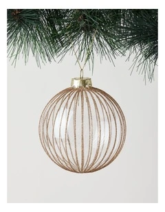 Harvest Christmas Glass Glitter Bauble in Clear and Gold: 10cm