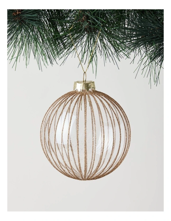 Harvest Christmas Glass Glitter Bauble in Clear and Gold: 10cm image 1