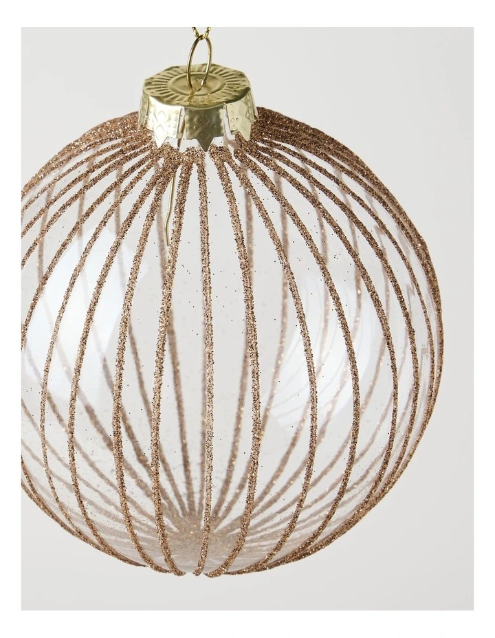 Harvest Christmas Glass Glitter Bauble in Clear and Gold: 10cm image 2