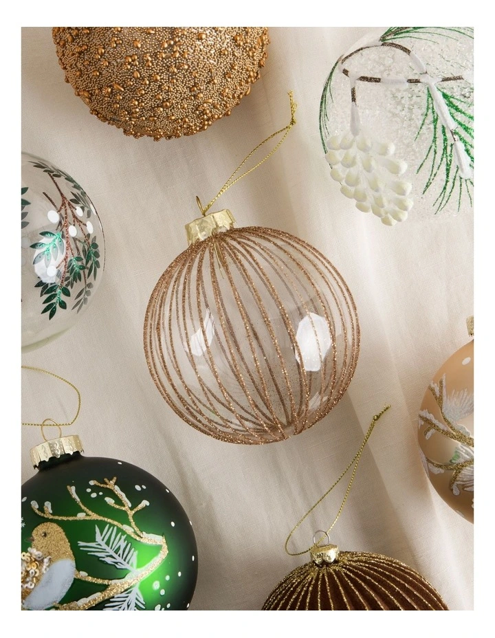 Harvest Christmas Glass Glitter Bauble in Clear and Gold: 10cm image 3