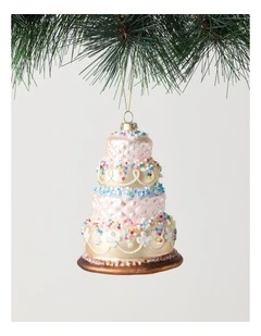 Nostalgia Christmas Glass Tiered Cake Ornament with Beads in Multi: 11cm