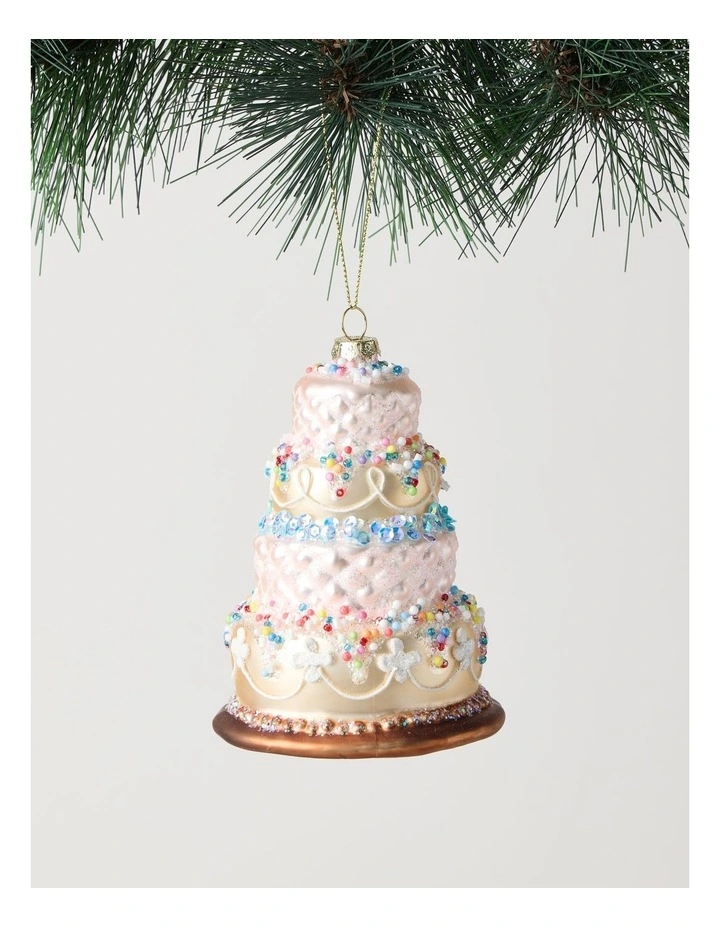 Nostalgia Christmas Glass Tiered Cake Ornament with Beads in Multi: 11cm image 1