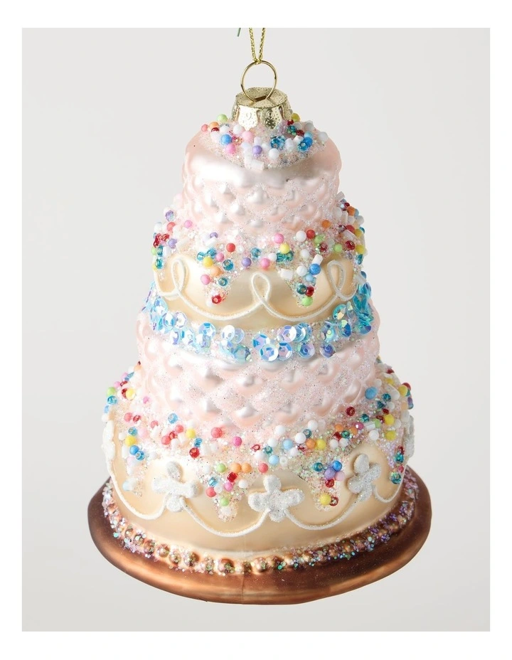 Nostalgia Christmas Glass Tiered Cake Ornament with Beads in Multi: 11cm image 3