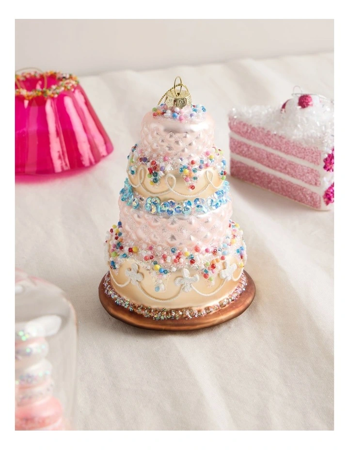 Nostalgia Christmas Glass Tiered Cake Ornament with Beads in Multi: 11cm image 4