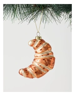Nostalgia Christmas Glass Croissant Ornament in Brown: 10cm