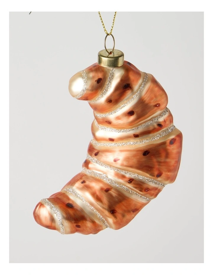 Nostalgia Christmas Glass Croissant Ornament in Brown: 10cm image 2