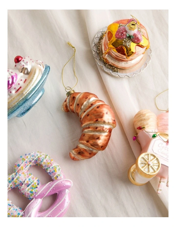 Nostalgia Christmas Glass Croissant Ornament in Brown: 10cm image 3