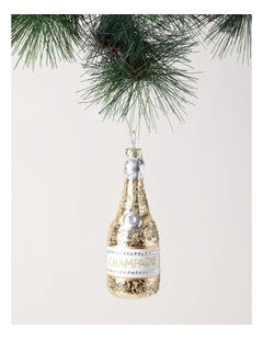Luxe Christmas Glass Champagne Bottle Ornament in Gold: 13cm