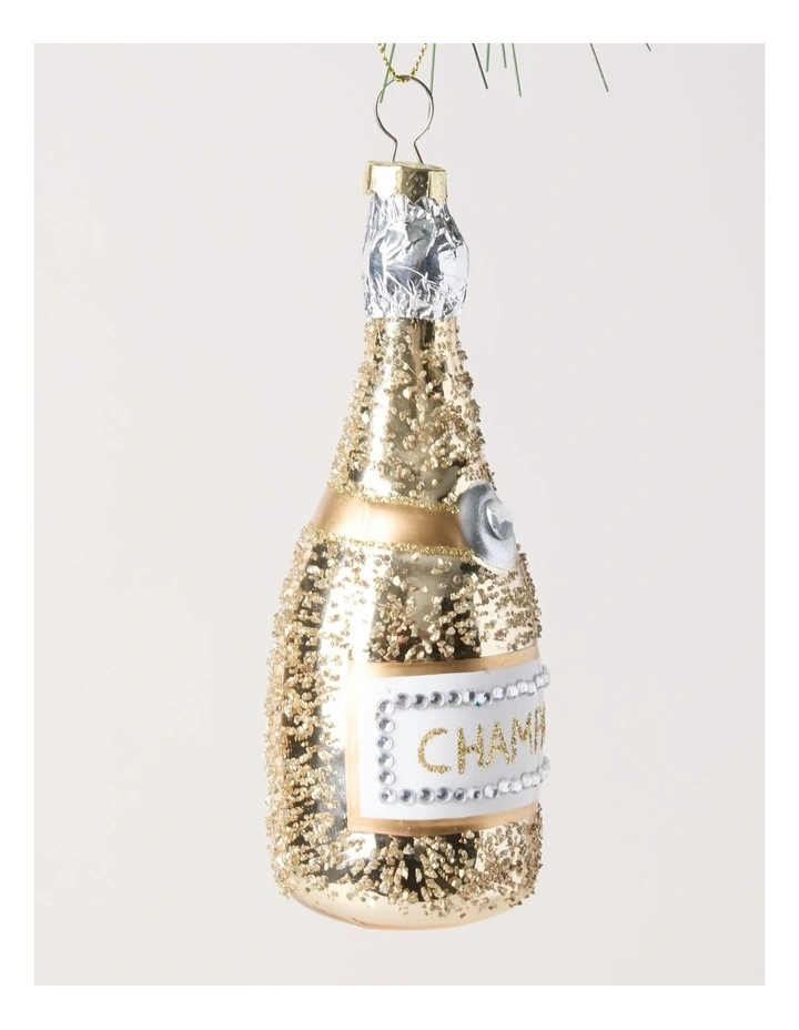 Luxe Christmas Glass Champagne Bottle Ornament in Gold: 13cm image 2