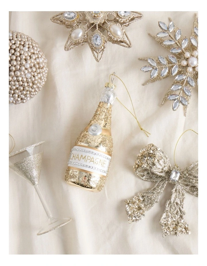 Luxe Christmas Glass Champagne Bottle Ornament in Gold: 13cm image 3