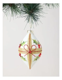 Heirloom Glass Holly Leaf & Bow Finial 14cm in Multi