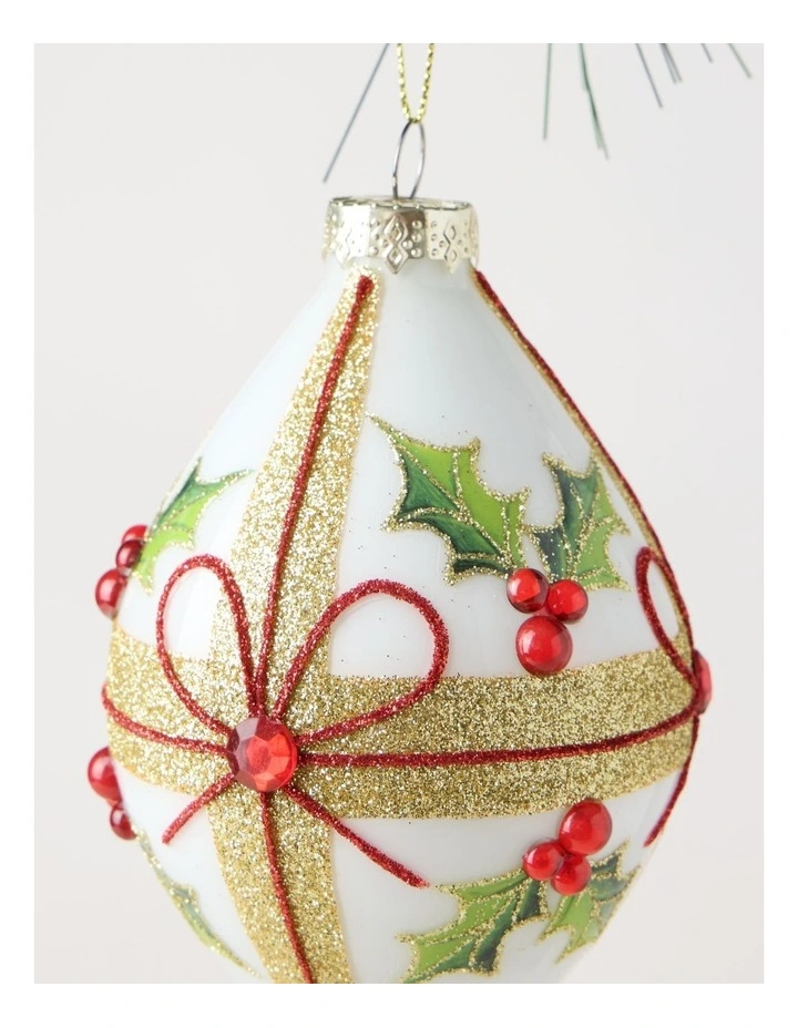 Heirloom Glass Holly Leaf & Bow Finial 14cm in Multi image 3