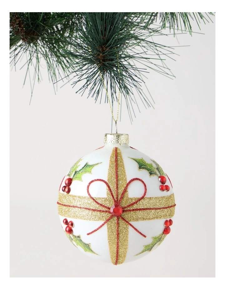 Heirloom Glass Holly Leaf & Bow Bauble 10cm in Multi image 1