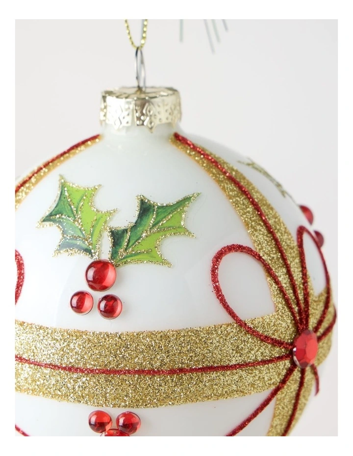 Heirloom Glass Holly Leaf & Bow Bauble 10cm in Multi image 4