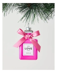 Nostalgia Christmas Glass Perfume Bottle Ornament with Ribbon in Pink: 8cm