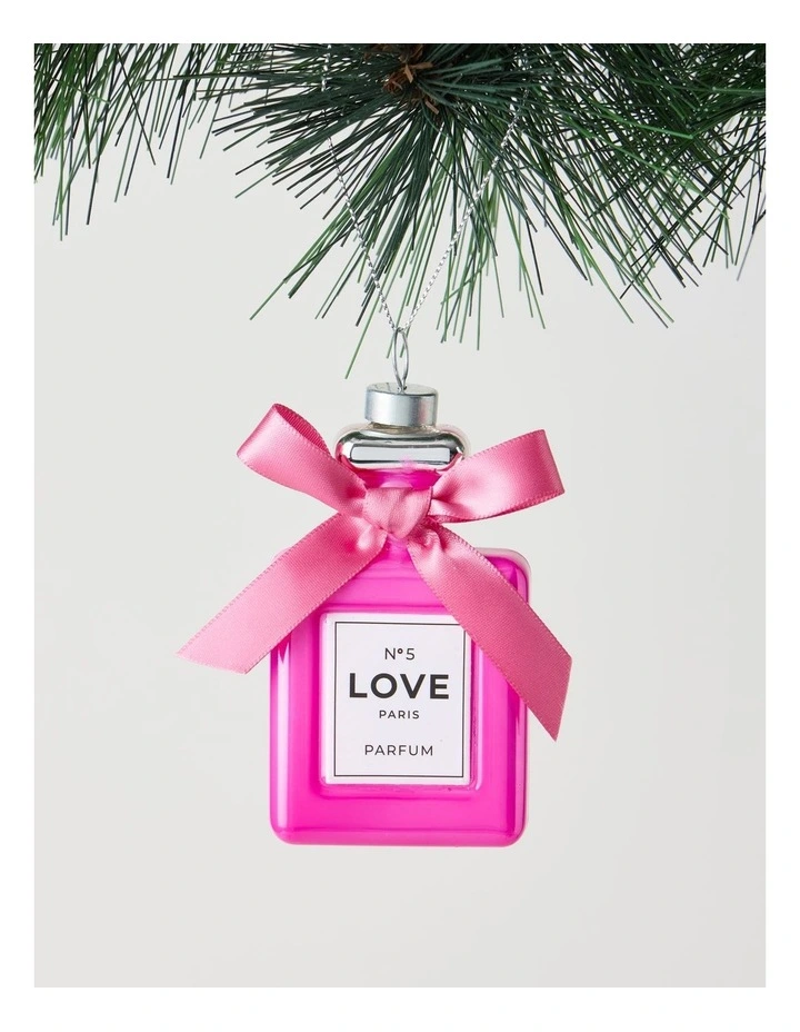 Nostalgia Christmas Glass Perfume Bottle Ornament with Ribbon in Pink: 8cm image 1