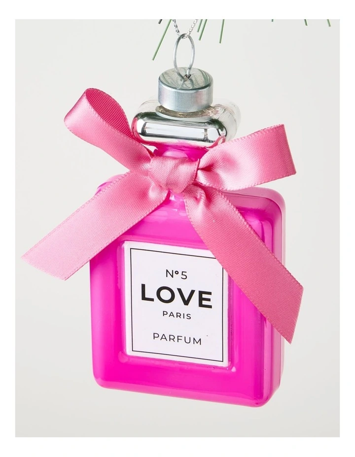 Nostalgia Christmas Glass Perfume Bottle Ornament with Ribbon in Pink: 8cm image 2