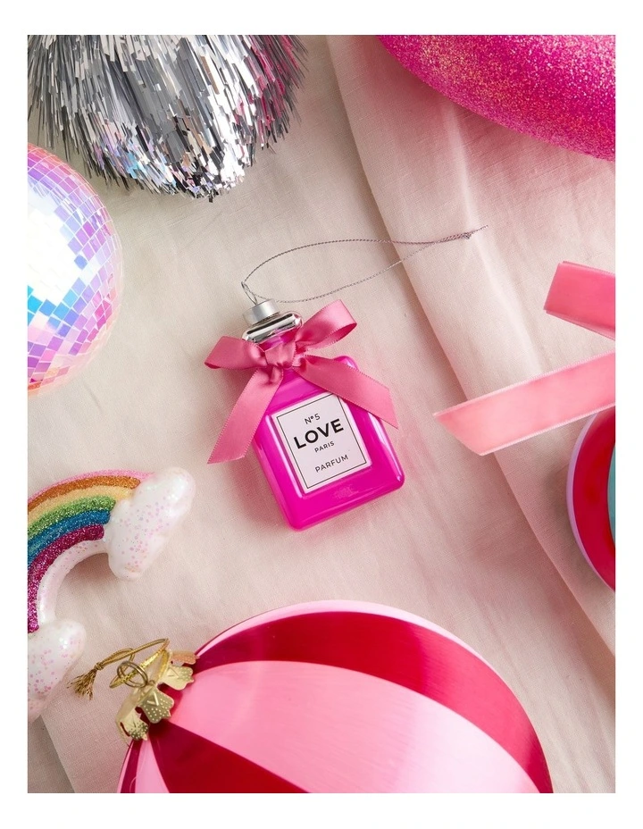 Nostalgia Christmas Glass Perfume Bottle Ornament with Ribbon in Pink: 8cm image 3