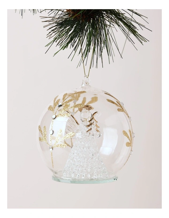 Luxe Christmas Glass Decorative Bauble withAngel Inside 10cm image 1