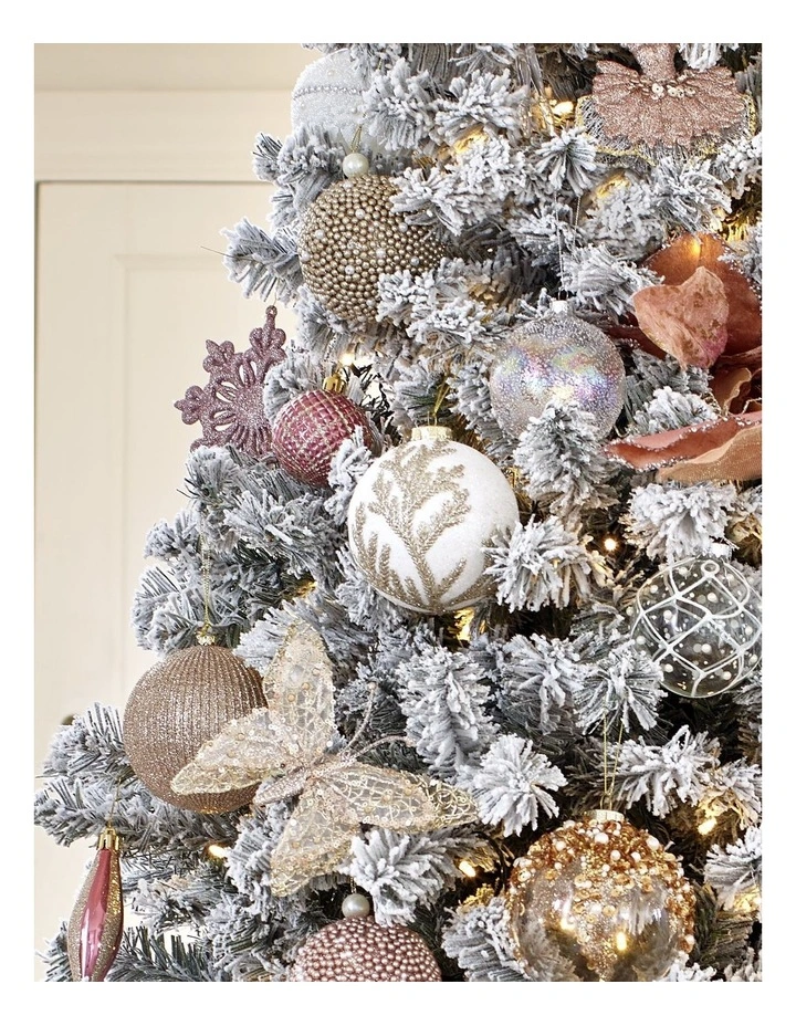Luxe Christmas Glass Rounded Grid with Pearls BaubleWhite: 8cm image 4
